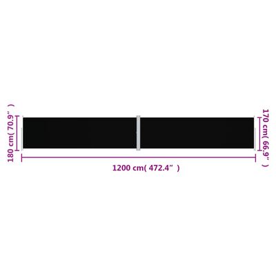 vidaXL Toldo lateral retráctil negro 180x1200 cm