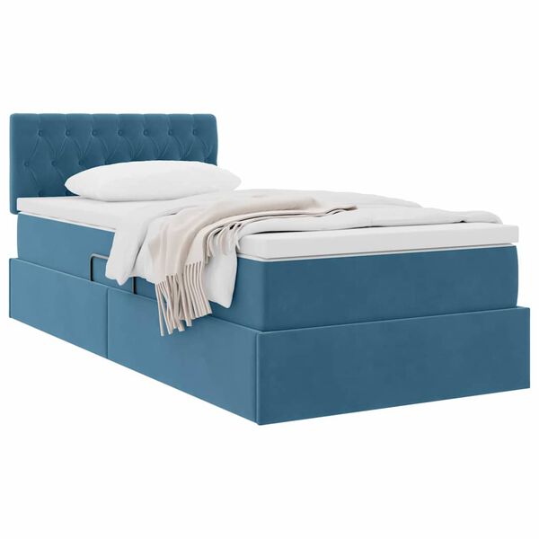 vidaXL Cama con almacenamiento Azul Oscuro 90 x 200 cm Terciopelo