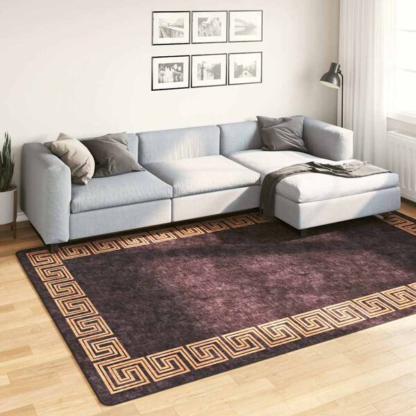 vidaXL Alfombra lavable antideslizante negro y dorado 190x300 cm