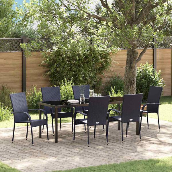 vidaXL Conjunto de Comedor de Jard&iacute;n 7 pcs Negro