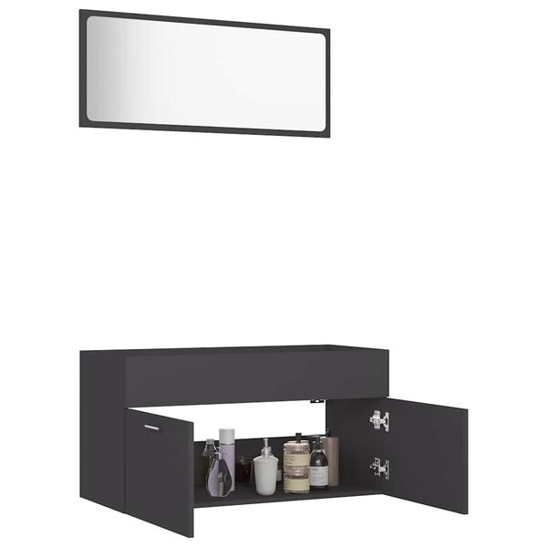 vidaXL Conjunto de muebles de ba&ntilde;o 2 piezas madera contrachapada gris