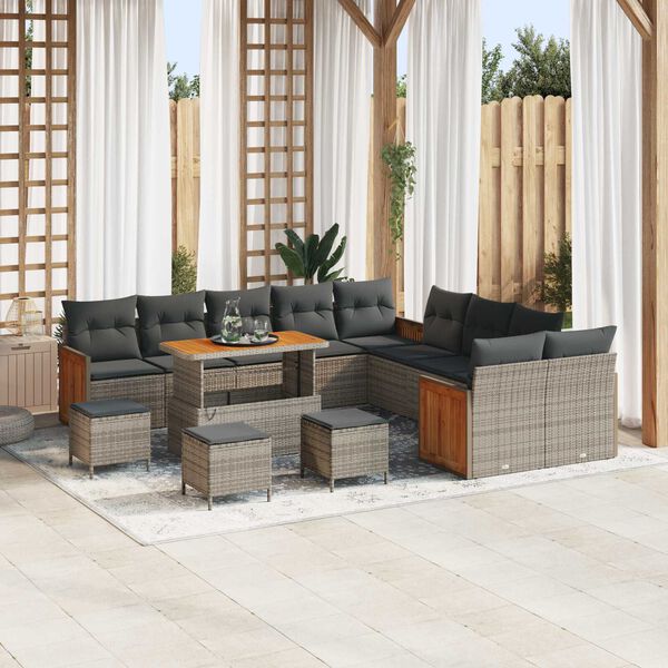 vidaXL Conjunto de sof&aacute;s de jard&iacute;n 18 pcs Gris rat&aacute;n sint&eacute;tico