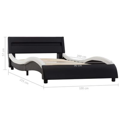 vidaXL Estructura cama con LED cuero sintético negro y blanco 90x200cm