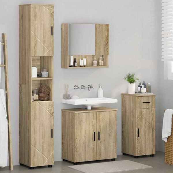 vidaXL Juego de muebles de ba&ntilde;o con caj&oacute;n 4 pcs Roble Sonoma