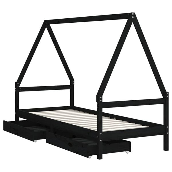 vidaXL Estructura de cama ni&ntilde;os con cajones madera pino negro 80x200cm