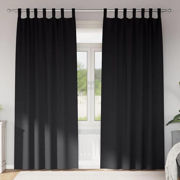 vidaXL Cortinas Opacas con Anillas 2 pcs Negro 245 x 140 cm Poli&eacute;ster