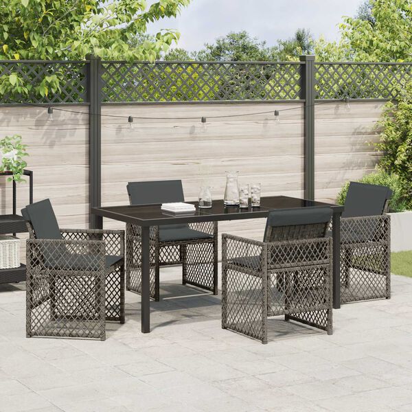 vidaXL Conjunto de Comedor de Jard&iacute;n 5 pcs Gris rat&aacute;n sint&eacute;tico