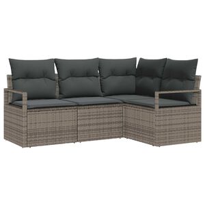 vidaXL Juego de Sof&aacute; con coj&iacute;n 4 pcs Gris rat&aacute;n sint&eacute;tico