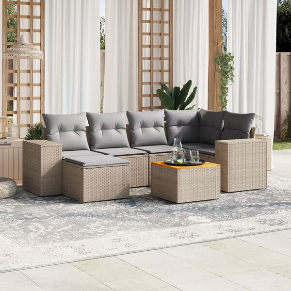 vidaXL Set sof&aacute;s de jard&iacute;n 7 piezas y cojines rat&aacute;n sint&eacute;tico beige
