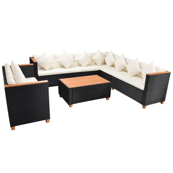 vidaXL Set muebles de jard&iacute;n 6 piezas y cojines rat&aacute;n sint&eacute;tico negro