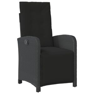 vidaXL Sill&oacute;n reclinable de jard&iacute;n con reposapi&eacute;s rat&aacute;n PE negro