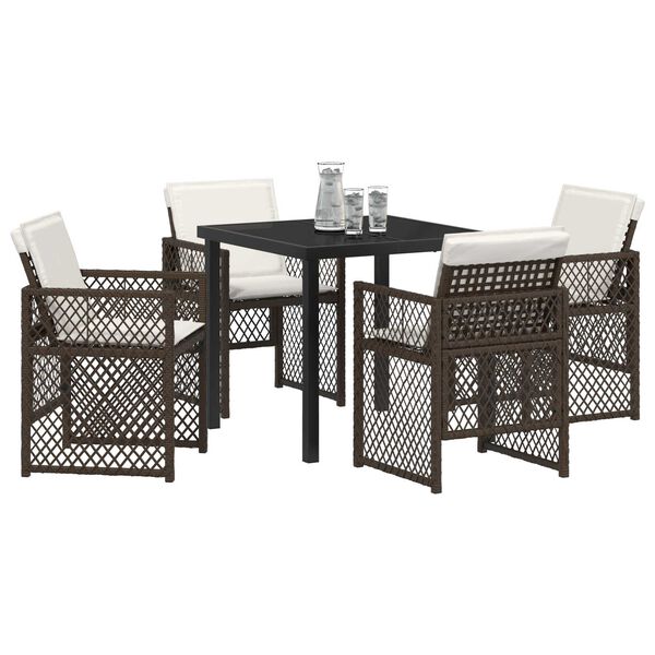 vidaXL Conjunto de Comedor de Jard&iacute;n 5 pcs Marr&oacute;n rat&aacute;n sint&eacute;tico