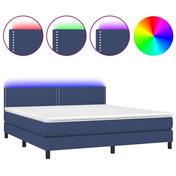 vidaXL Cama box spring colch&oacute;n y luces LED tela azul 160x200 cm