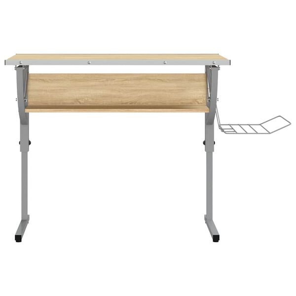 vidaXL Mesa de dibujo madera y acero gris y roble 110x53x(58-87) cm