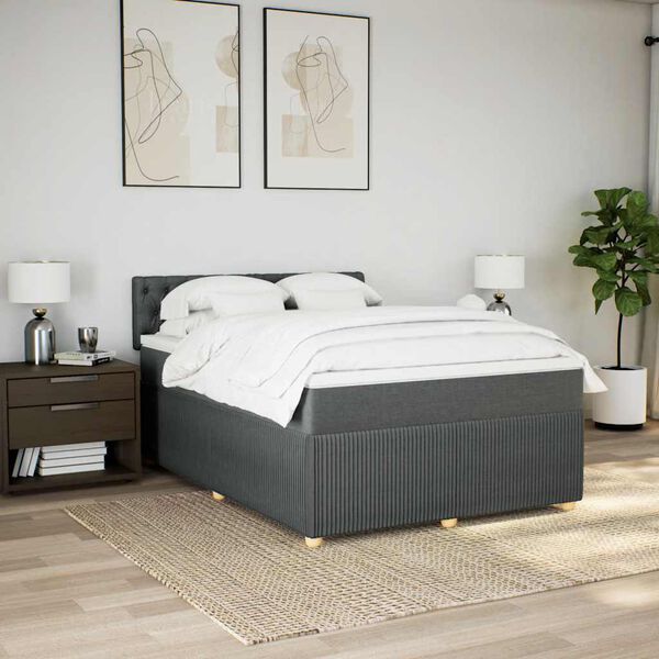 vidaXL Cama box spring con colch&oacute;n tela gris oscuro 140x200 cm