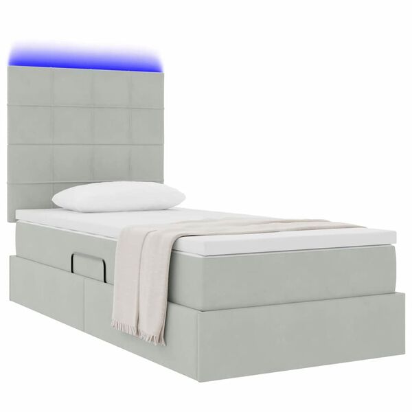 vidaXL Cama con almacenamiento y LED con LED Gris Claro 100 x 200 cm