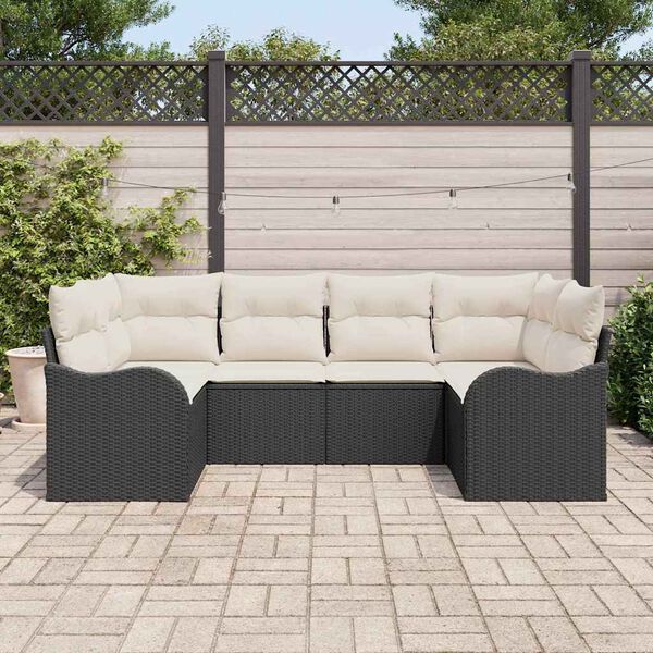 vidaXL Conjunto de sof&aacute; de jard&iacute;n 6 pcs Negro y blanco Polirat&aacute;n