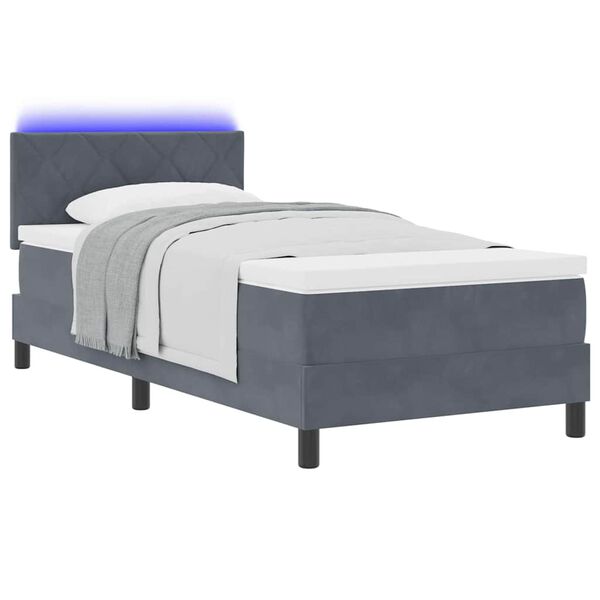 vidaXL Cama Box Spring LED con LED Gris oscuro 100 x 200 cm Terciopelo