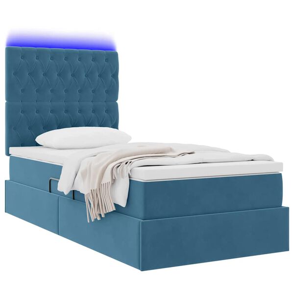 vidaXL Cama con almacenamiento y LED con LED Azul Oscuro 100 x 200 cm