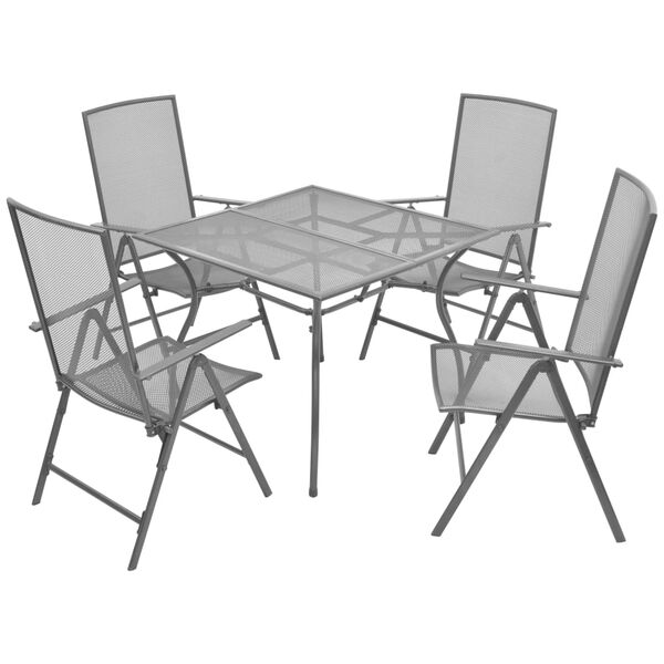 vidaXL Set de mesa y sillas plegables de jard&iacute;n 5 piezas acero gris