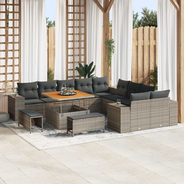 vidaXL Conjunto de sofá de jardín 13 pcs Gris ratán sintético