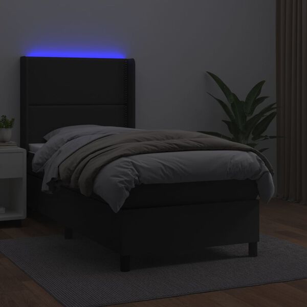 vidaXL Cama box spring y colch&oacute;n LED cuero sint&eacute;tico negro 90x190 cm