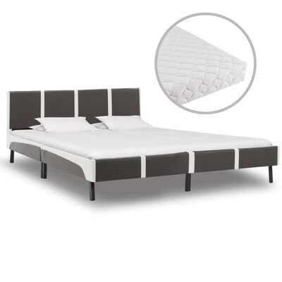vidaXL Cama con colchón cuero sintético gris y blanco 180x200 cm