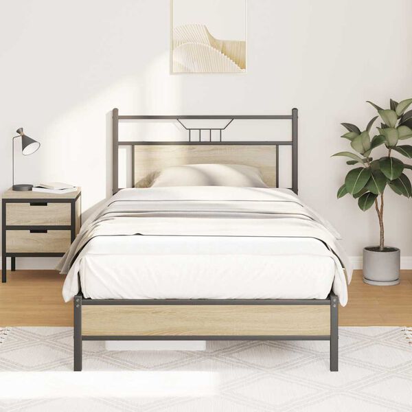 vidaXL Estructura de cama sin colch&oacute;n 107x203 cm madera roble Sonoma