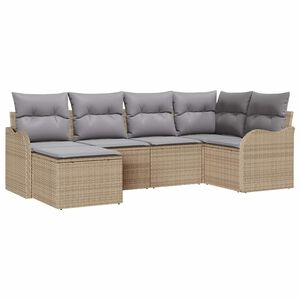 vidaXL Conjunto de sof&aacute; de jard&iacute;n 6 pcs beige y gris claro Polirat&aacute;n