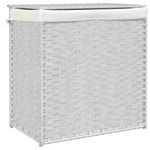 vidaXL Cesto ropa sucia 2 secciones rat&aacute;n sint&eacute;tico blanco 53x35x57 cm