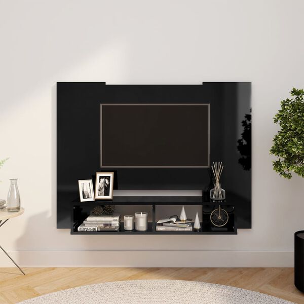 vidaXL Mueble TV de pared contrachapado negro brillante 120x23,5x90 cm