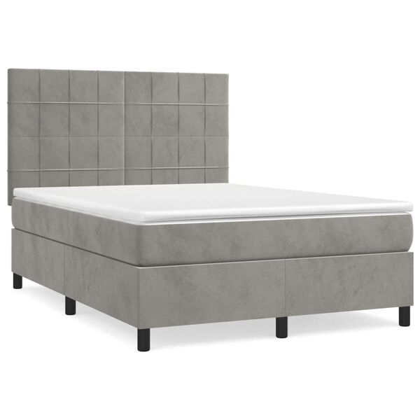 vidaXL Cama box spring con colch&oacute;n terciopelo gris claro 140x190 cm