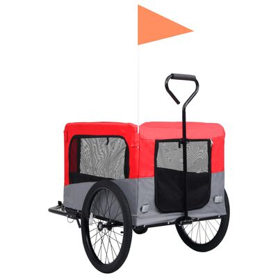 vidaXL Remolque de bicicleta para mascotas cochecito 2 en 1 rojo gris