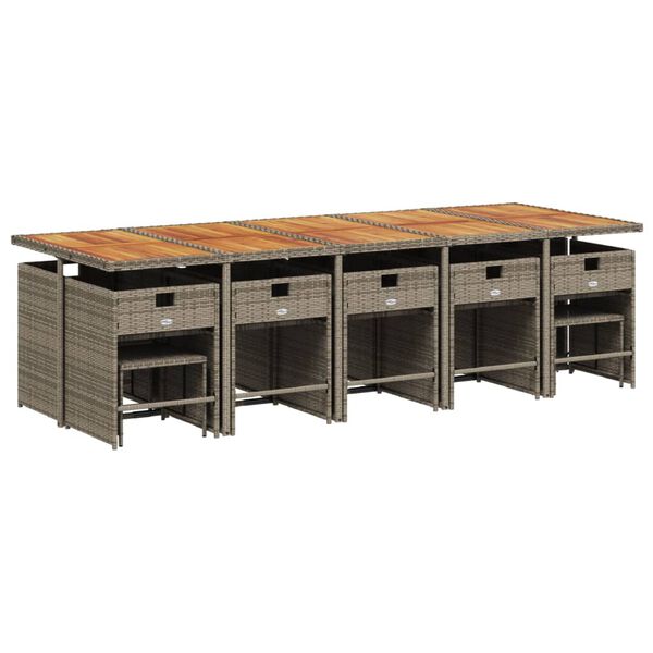 vidaXL Set comedor de jard&iacute;n con cojines 15 pzas rat&aacute;n sint&eacute;tico gris