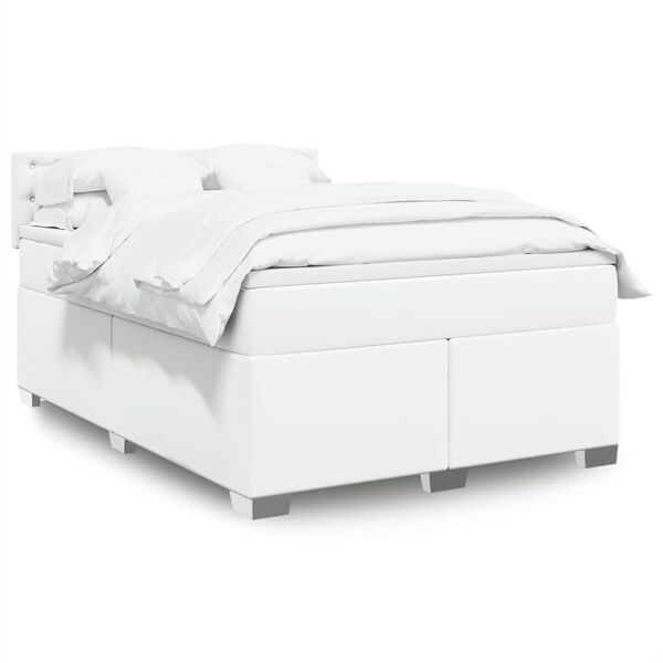 vidaXL Cama box spring con colch&oacute;n cuero sint&eacute;tico blanco 160x200 cm