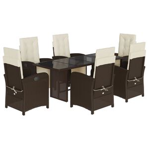 vidaXL Set comedor de jard&iacute;n 7 pzas con cojines rat&aacute;n sint&eacute;tico marr&oacute;n