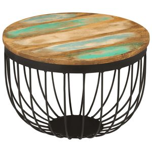 vidaXL Mesa de centro madera maciza reciclada y acero &Oslash;50x35 cm