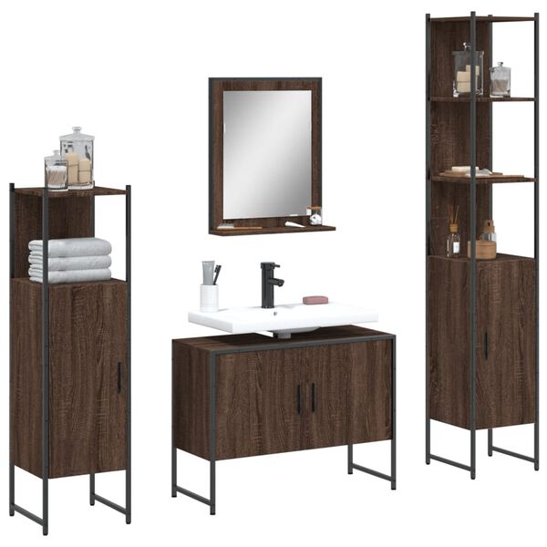 vidaXL Set de muebles de ba&ntilde;o 4 pzas madera contrachapada marr&oacute;n roble
