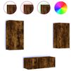 vidaXL Muebles TV pared con LED 4 pzas madera ingenier&iacute;a roble ahumado