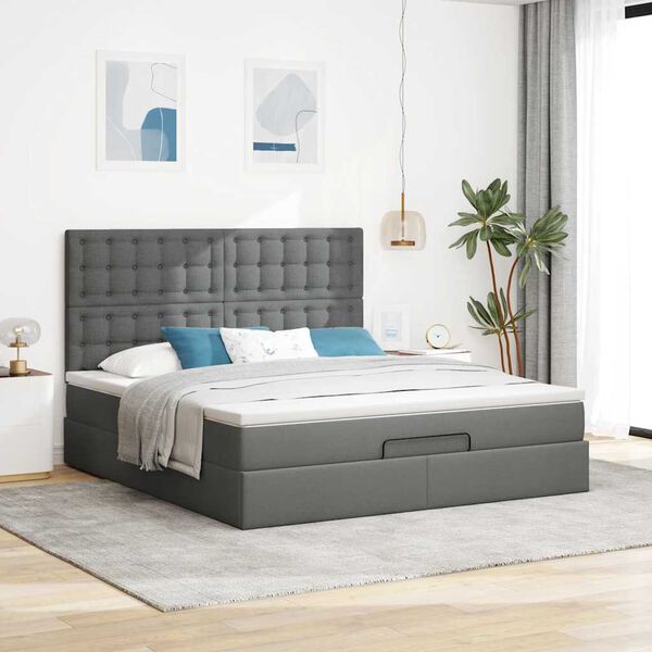 vidaXL Estructura cama otomana colch&oacute;n tela gris oscuro 180x200cm