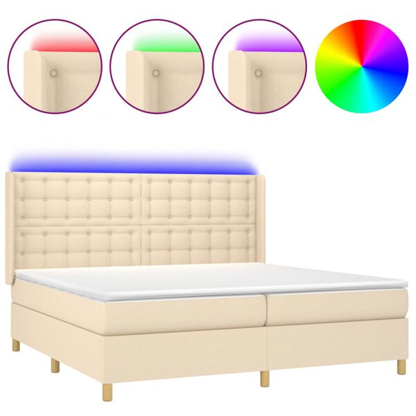 vidaXL Cama box spring colch&oacute;n y luces LED tela crema 200x200 cm