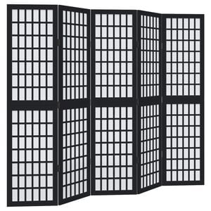 vidaXL Biombo separador de 5 paneles madera maciza Paulownia negro