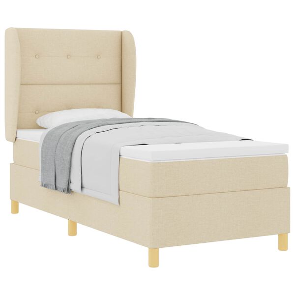 vidaXL Cama tipo Box Spring con colch&oacute;n Crema 190 x 90 cm tela