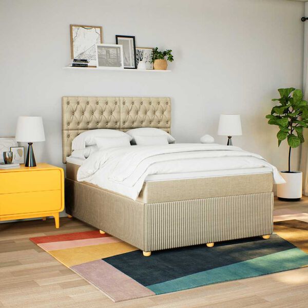 vidaXL Cama box spring con colch&oacute;n tela color crema 160x200 cm