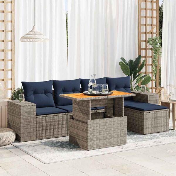 vidaXL Set de muebles de jardín 6 pzas y cojines ratán sintético gris