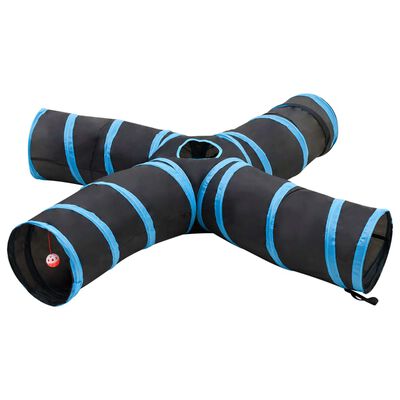 vidaXL Túnel para gatos con 4 salidas poliéster negro y azul 25 cm