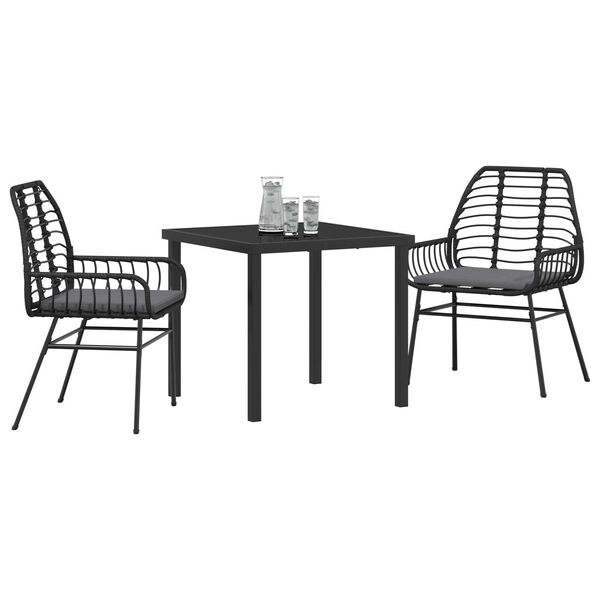 vidaXL Conjunto de Comedor de Jard&iacute;n 3 pcs Negro rat&aacute;n sint&eacute;tico