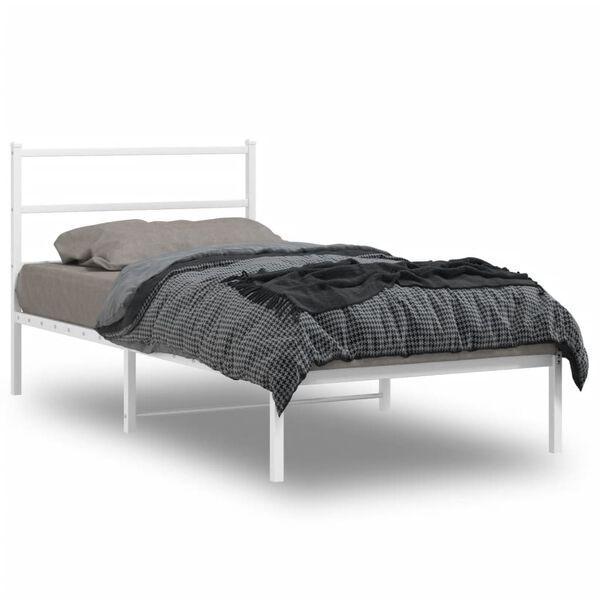 vidaXL Estructura cama sin colch&oacute;n con cabecero metal blanco 100x190cm