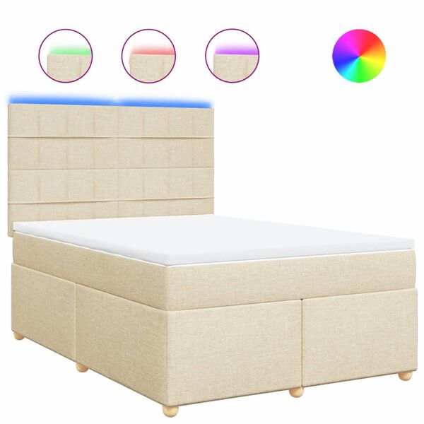 vidaXL Cama box spring con colch&oacute;n tela color crema 140x200 cm