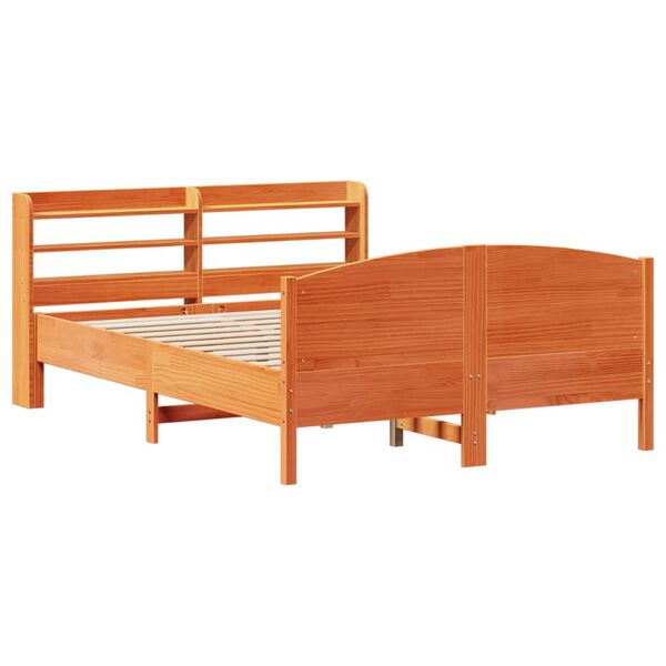 vidaXL Cama sin colch&oacute;n madera maciza de pino marr&oacute;n cera 140x190 cm